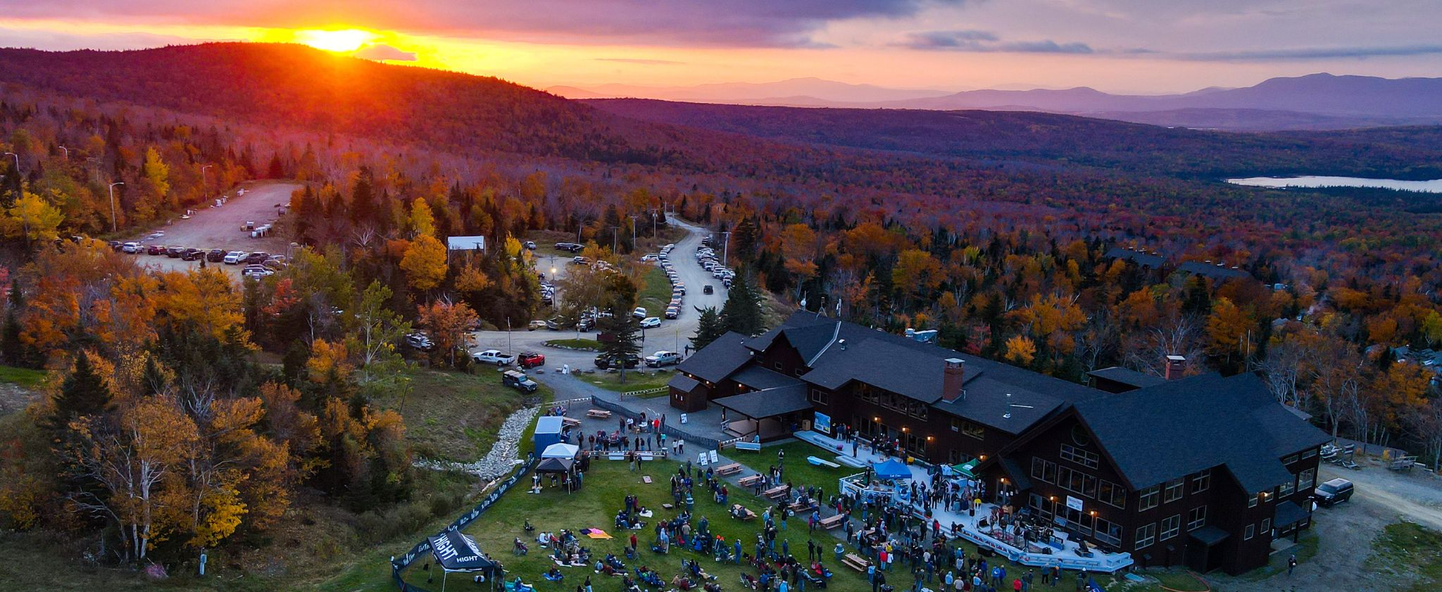 Saddleback base lodge at sunset on Oktoberfest