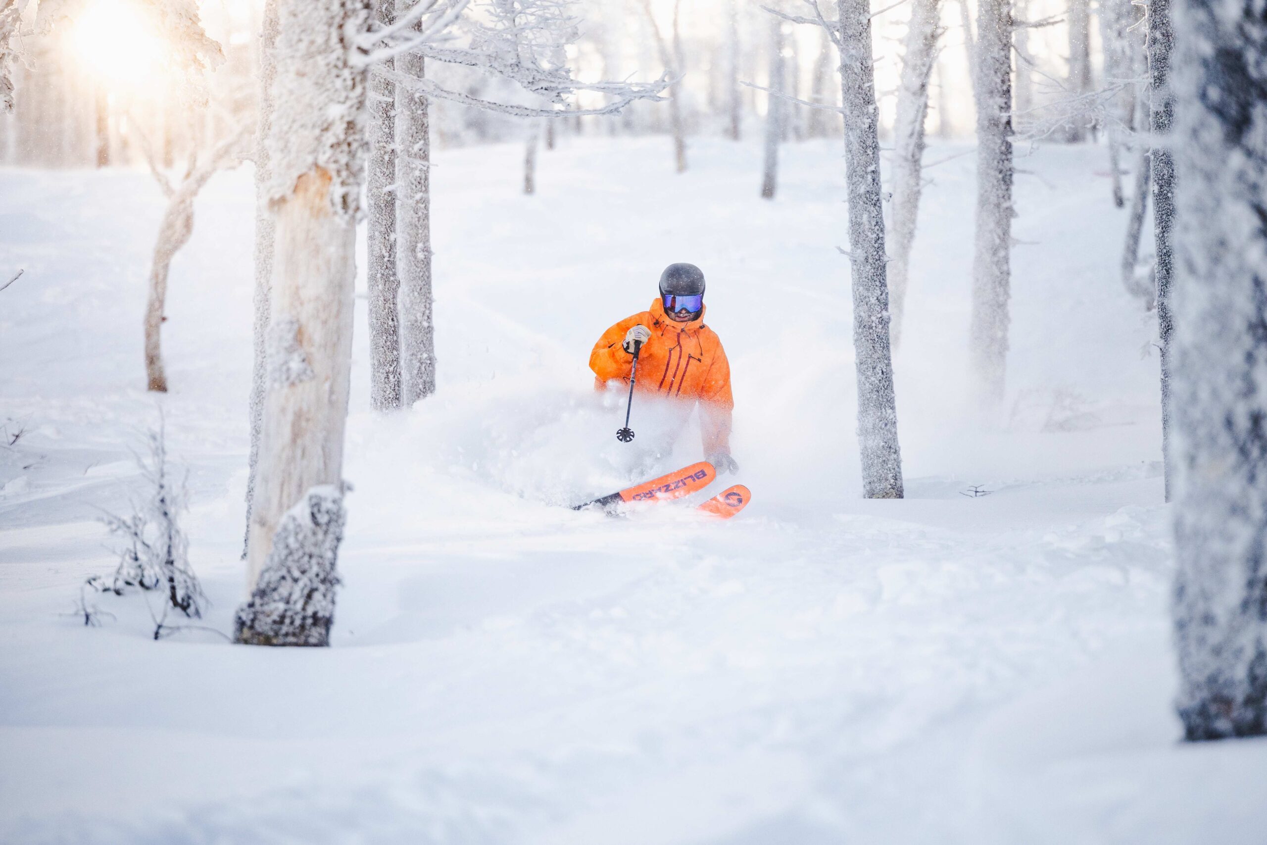 Skier in orange jacket Casablanca Glades